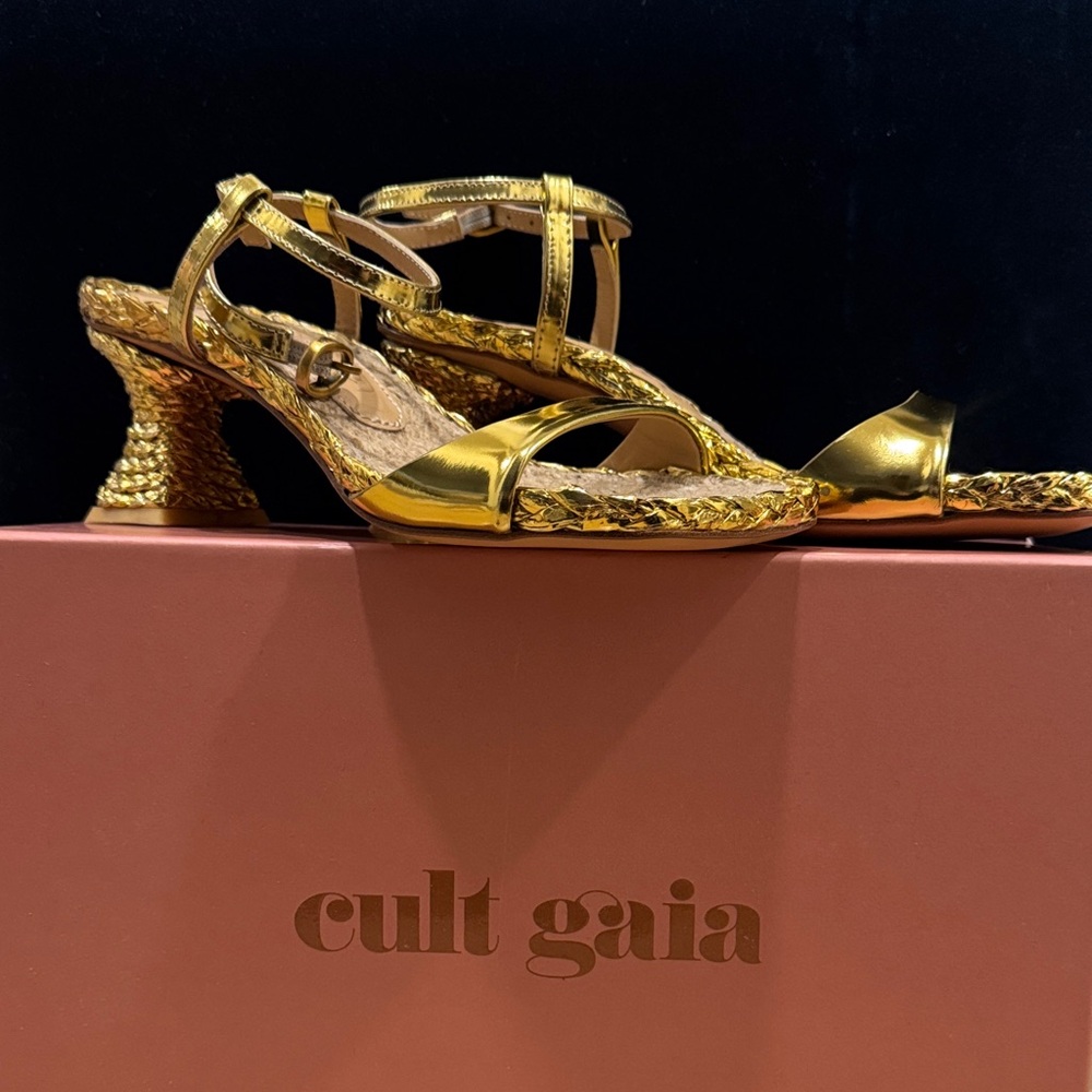cult gaia Javiera Gold Braided Ankle-Strap Sandals - Picture 10 of 15